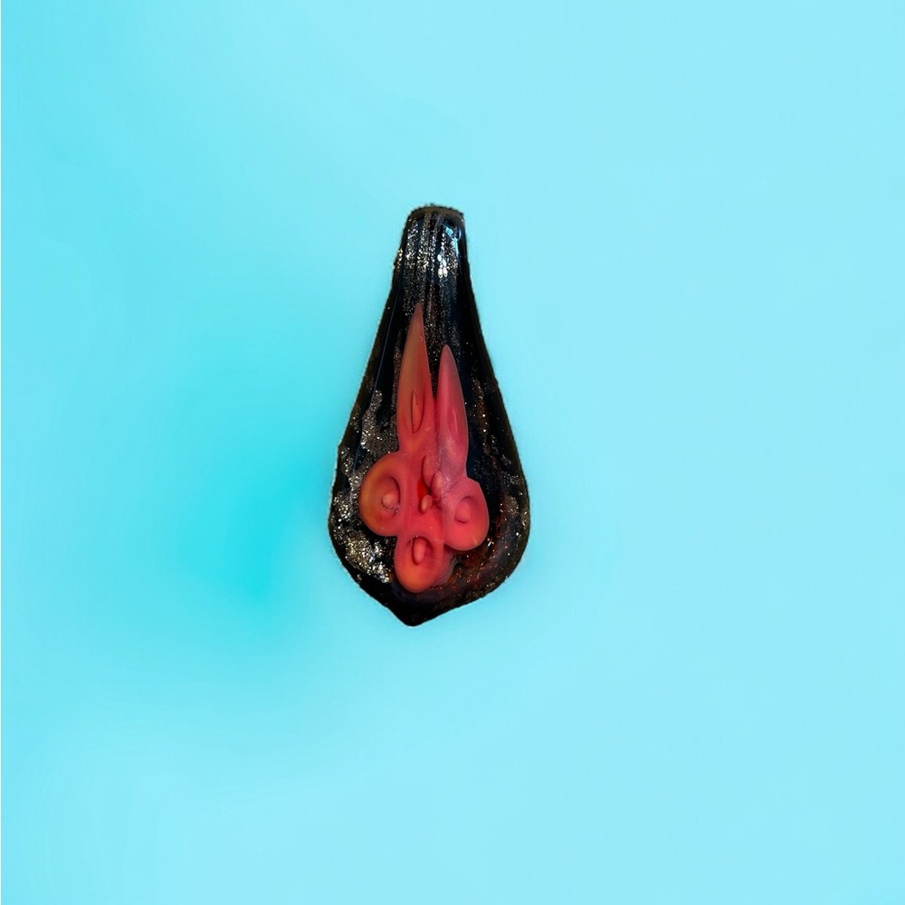 Black and Red Abstract Glass Necklace Pendant